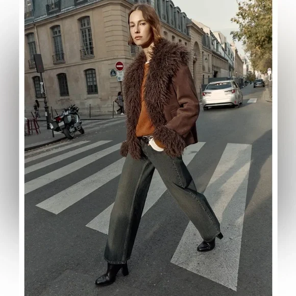 ZARA DOUBLE FACED FAUX FUR JACKET COAT PENNY LANE FAUX SUEDE 8372/221 SMALL XL - Picture 4 of 15